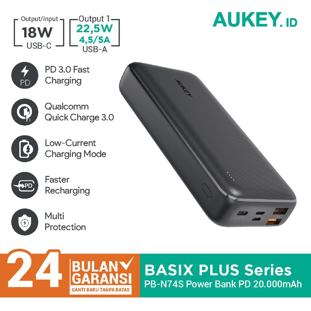 Aukey Powerbank PB-N74S Basix Plus PD 20000mAh - 500730