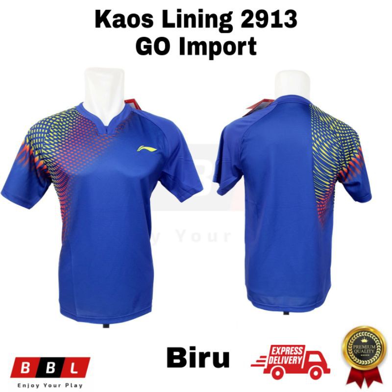 Kaos badminton Lining 2913 Biru GO Import / kaos bulutangkis Import / baju badminton murah