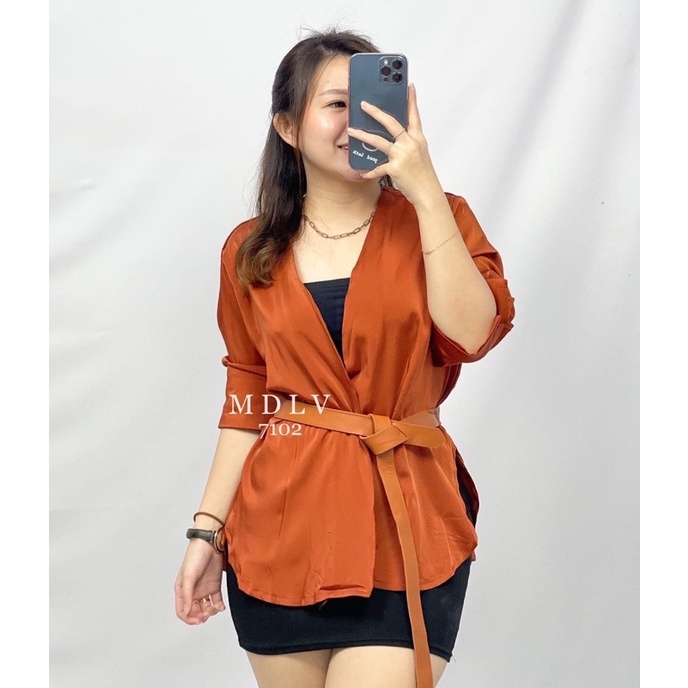 MDLV ~ 7102 Nectaria Satin Cardigan Free Belt Women Satin Cardigan Import Cardigan Satin Lengan Panjang Wanita Fashion import