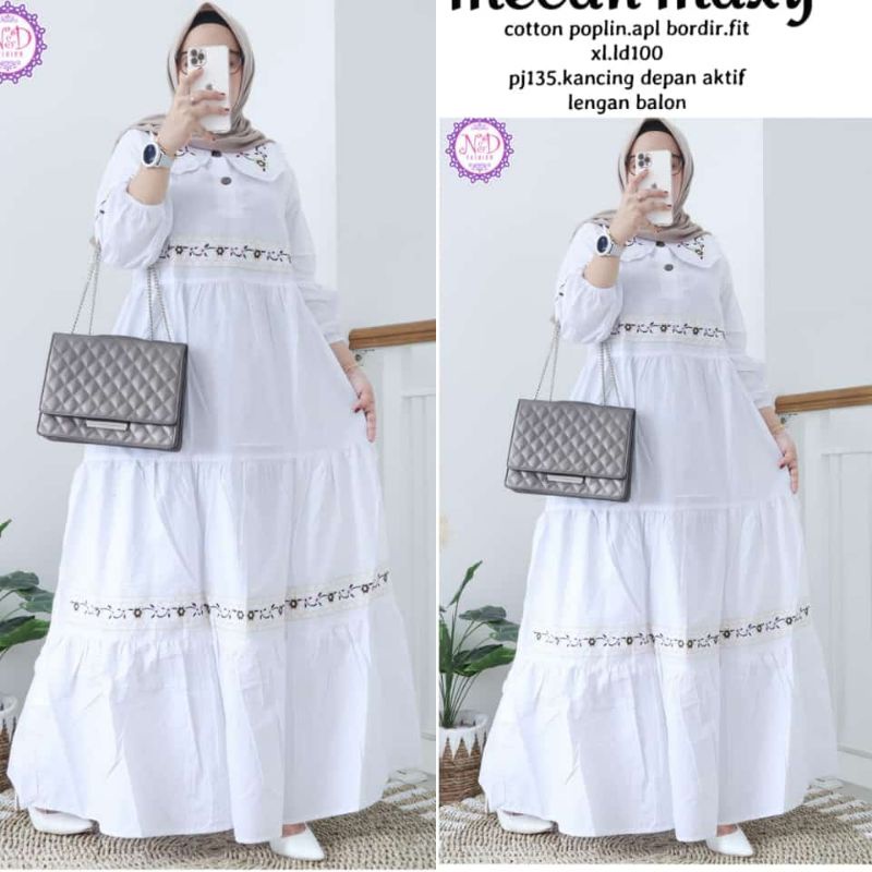 Gamis Cotton Poplin aplikasi bordir kancing aktif lengan balon
