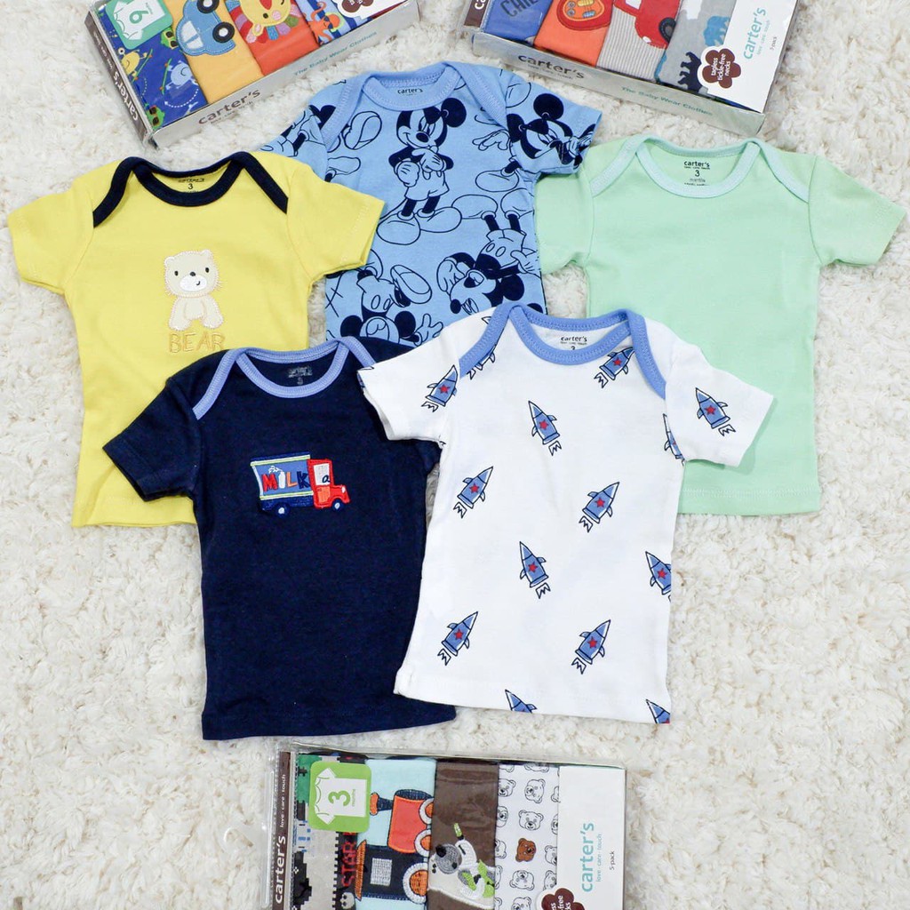 LIN9008 Boys/ Girls CARTER'S 5 in 1 Atasan Bayi Lengan Pendek Premium Cotton Baju Kaos Bayi Piyam...