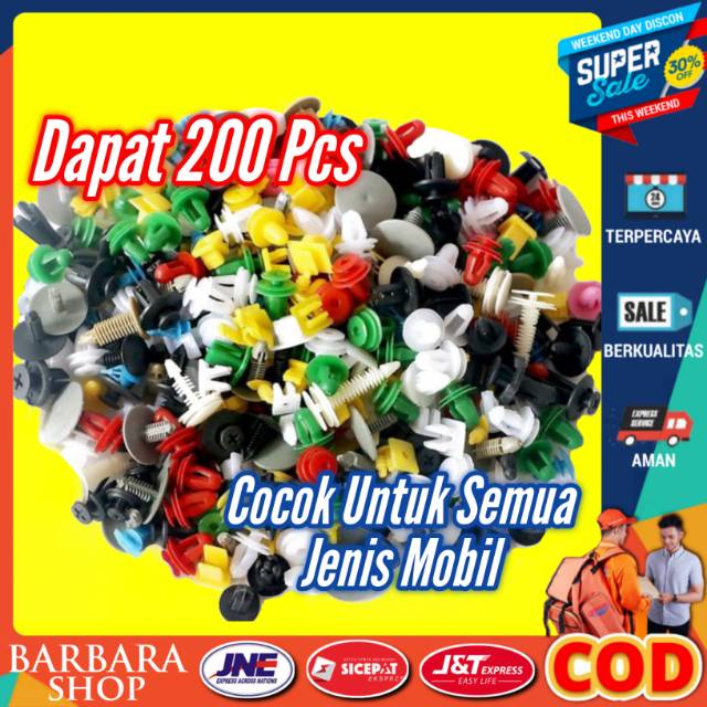 Baut Paku Rivet Murklip Bemper Dasboard Mobil 200 Pcs Universal