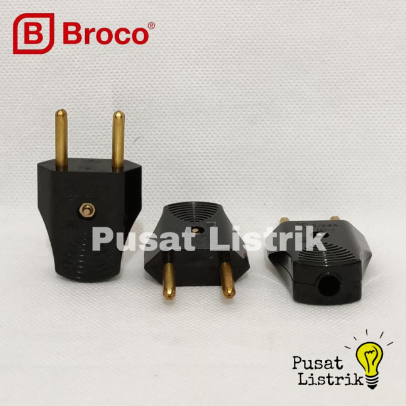 Steker Mini Broco Steker Gepeng Tusuk Kontak Tanpa Arde Hitam 344LN Broco