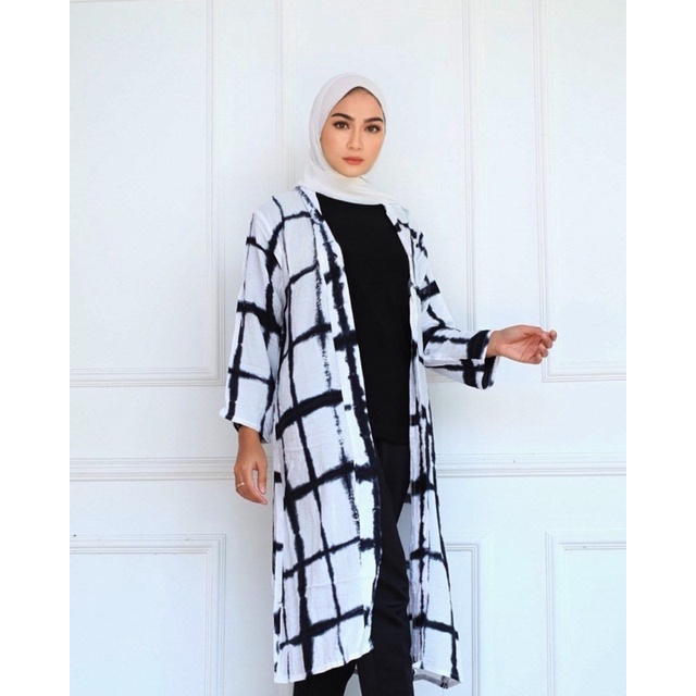 OUTER SABYAN  SHIBORI LONG VEST KARDIGAN CARDIGAN IRENGAN HITAM TIE DYE BAHAN RAYON KARDIGAN WANITA HITS KEKINIAN TERLARIS CARDIGAN