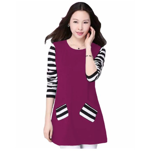 Fifi FASHION Blus Lengan Panjang Wanita Gaya Korea Kombinasi Salur - Audrey