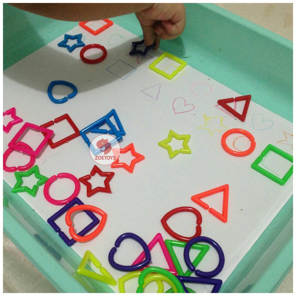 Zoetoys Rantai Geo 100gram |  Linking Shape Rainbow Geometry Shape Links Meronce Geometri Belajar Model Bentuk Mainan Edukasi Anak Jadul