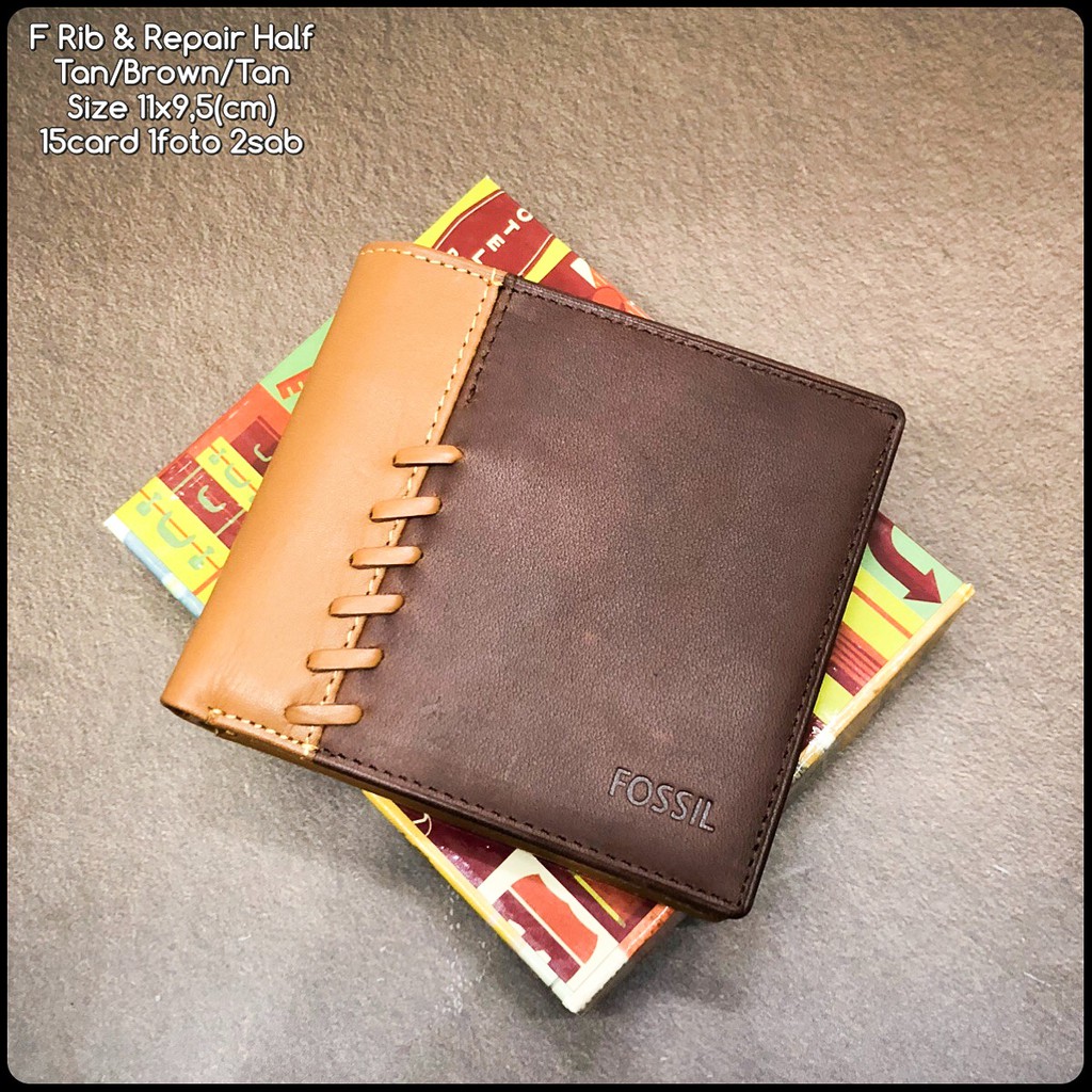 dompet pria F rib &amp; repair half tan brown tan replica bahan kulit sapi asli dompet import