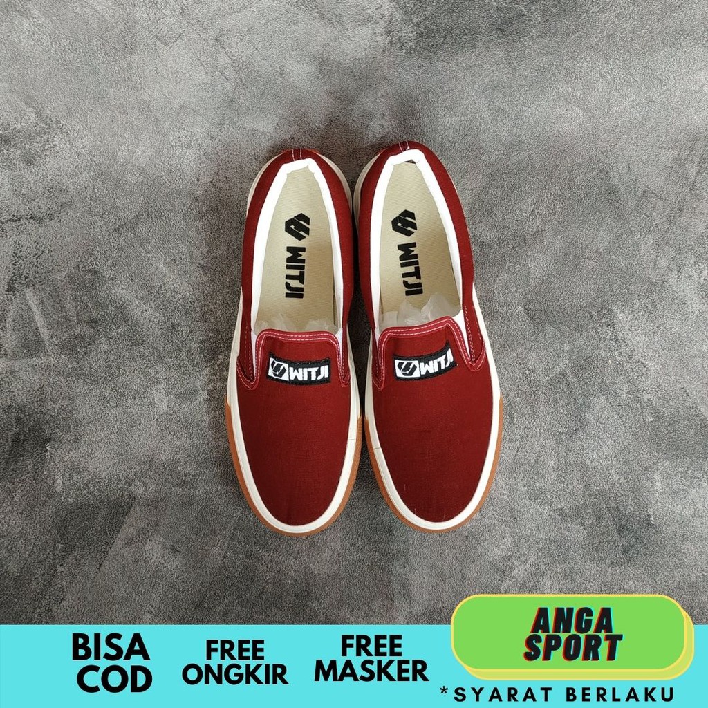 SEPATU SLIP ON PRIA / SEPATU KASUAL COWOK / SEPATU LOKAL / SEPATU SLOP KERJA SEKOLAH MAROON ORIGINAL