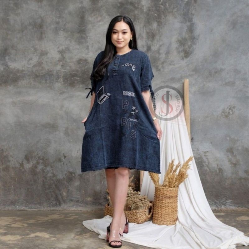 DENIM DRESS JUMBO DASTER JEANS MOTIF