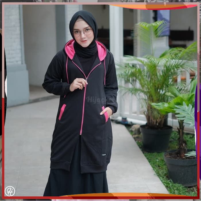 Jaket Hijaber Cewe Muslimah Jaket Wanita Hijacket Basic Black-Pink Original Guaranteed HS035