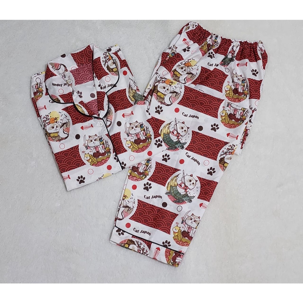 Baju Tidur Dewasa Gambar Lucu LD 104cm / Piyama Katun Lengan Pendek Celana Panjang CP