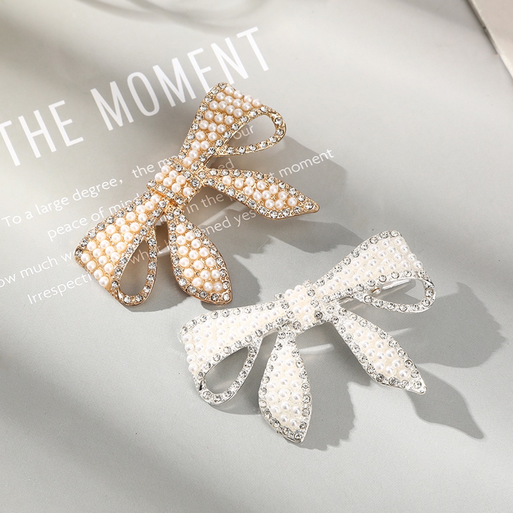 Jepit Rambut Bentuk Pita Aksen Mutiara Dan Berlian Imitasi Untuk Wanita