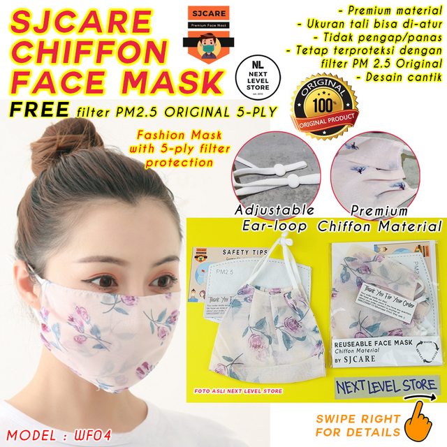 Chiffon Fashion Face Mask Breathable Masker Kain BONUS FILTER PM2.5 - WF04