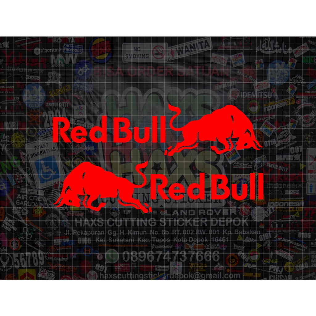 Cutting Sticker Red Bull Logo Dan Tulisan Sepasang Ukuran Perpcs 32 Cm x 8 Cm