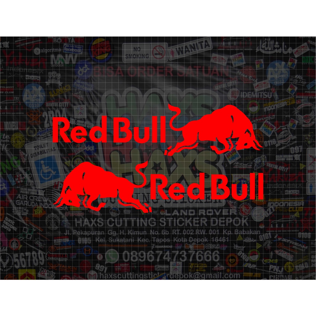 Cutting Sticker Red Bull Logo Dan Tulisan Sepasang Ukuran Perpcs 32 Cm x 8 Cm