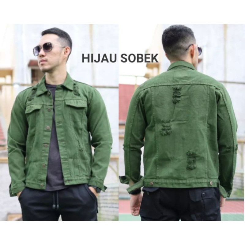 Jaket Jeans Pria Motif Sobek / Jaket Jeans Ripped / Jaket Jeans Sobek