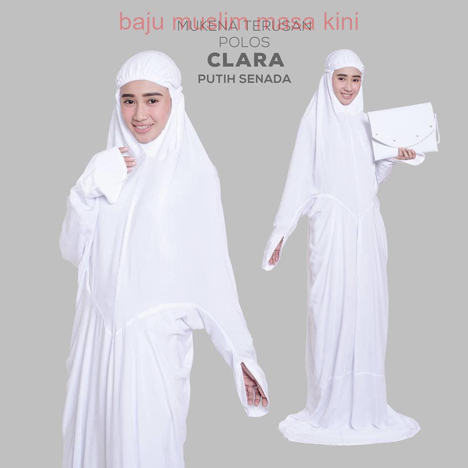 FASHION MUSLIM KEKINIAN BARU MUKENA DEWASA BALI TERUSAN POLOS CLARA PUTIH SENADA