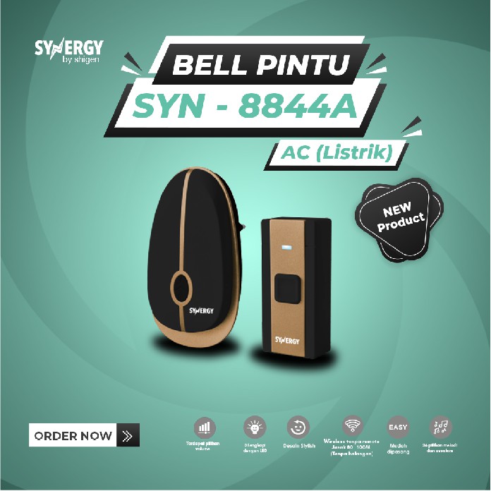 Bel Pintu/DoorBell Wireless SYNERGY by Shigen Tanpa Kabel SYN-8844A/AC