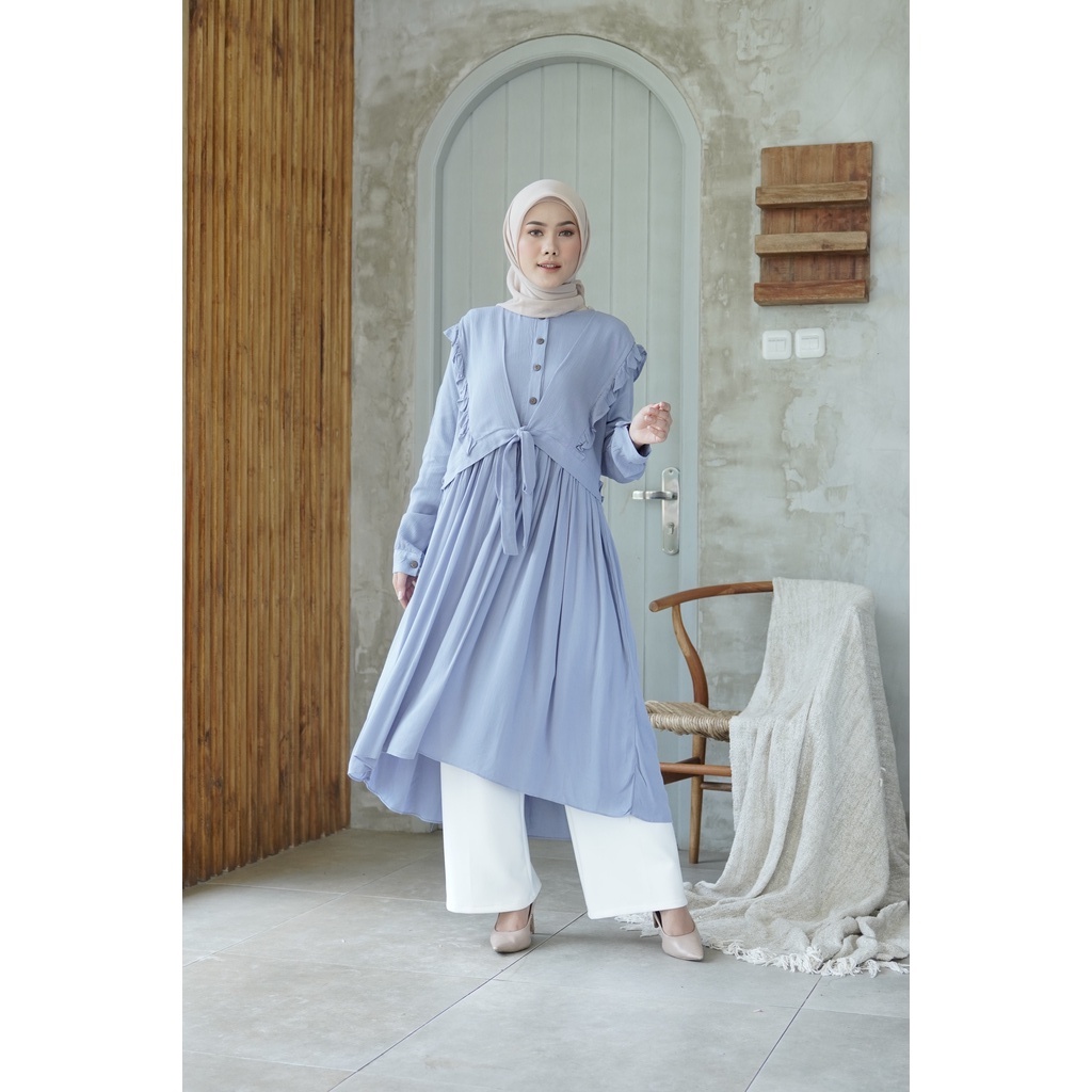 TUNIK LARISA  - LONG TUNIK WANITA MUSLIM POLOS CRINGKLE by Raline Mode