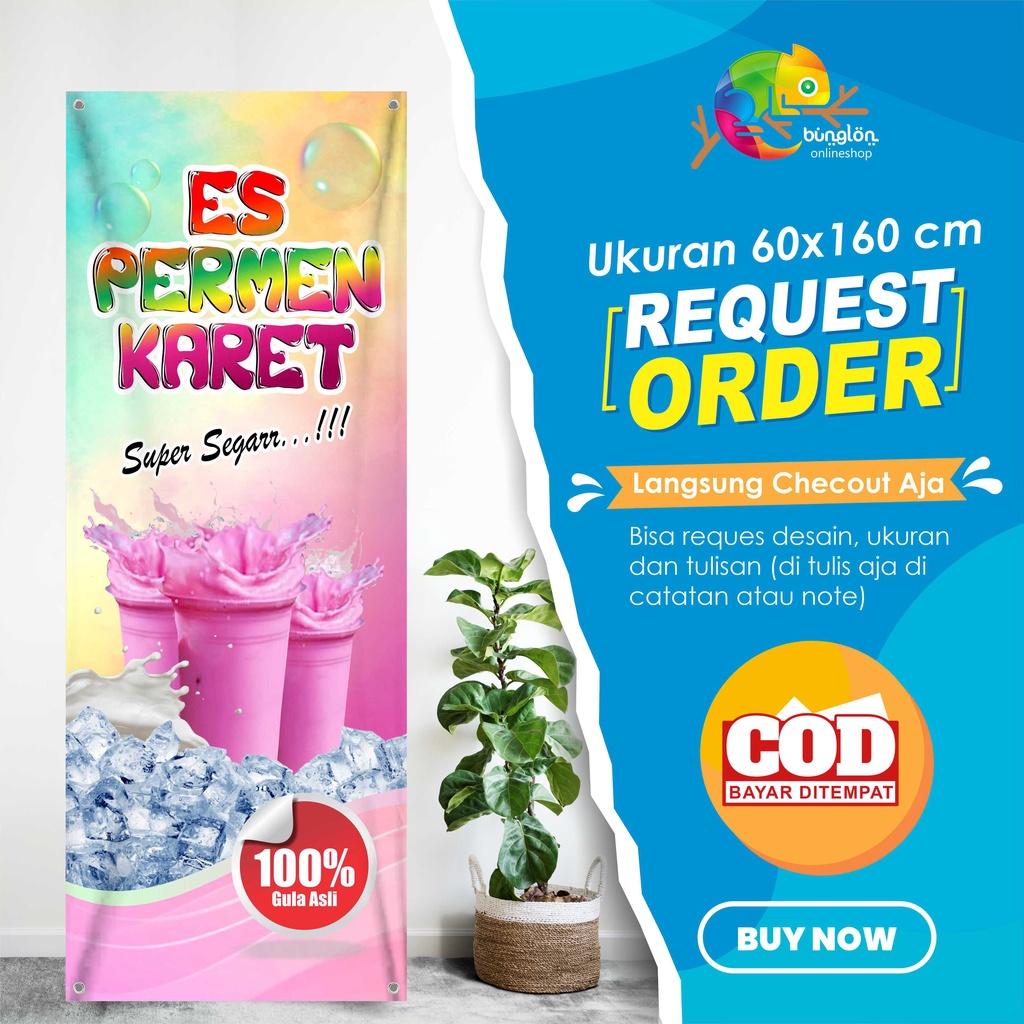 Size 60x160 Cm, Spanduk Banner Es Permen Karet