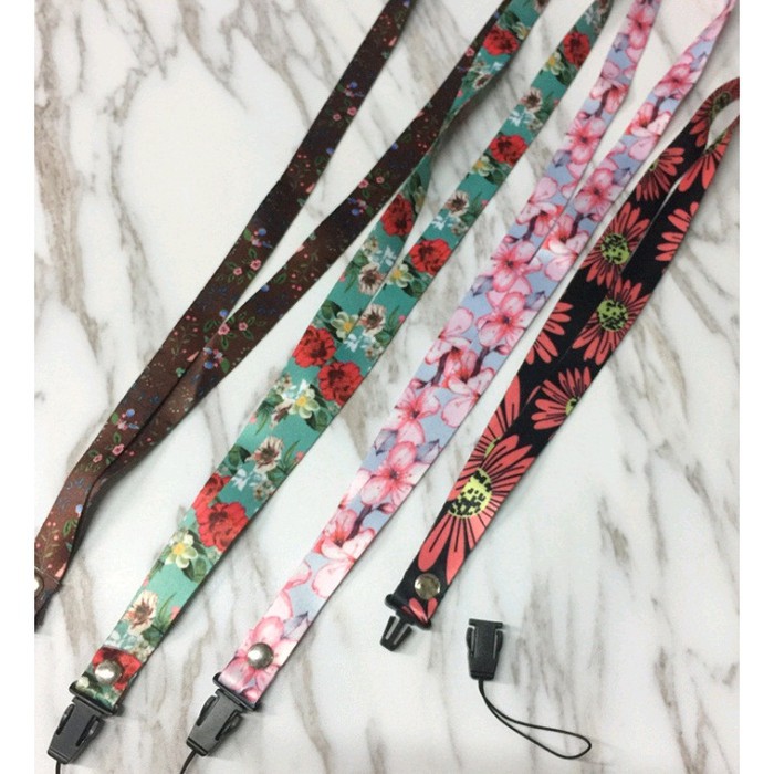 Tali Kalung Kain Gantungan Ponsel (HP / Smartphone) Motif Bunga