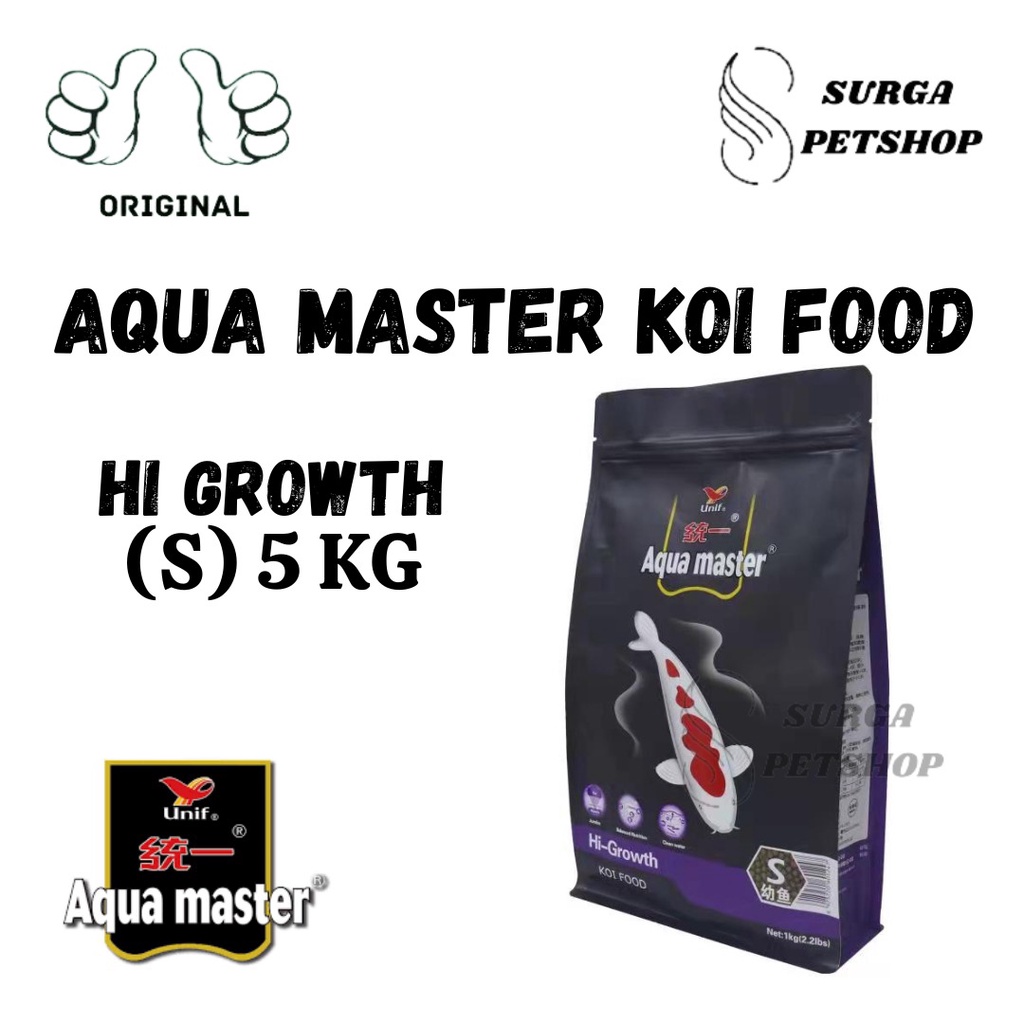 AQUA MASTER KOI FOOD HI GROWTH Size S Netto 5KG Makanan Ikan Hias Unipresident Made In Taiwan Pelet 