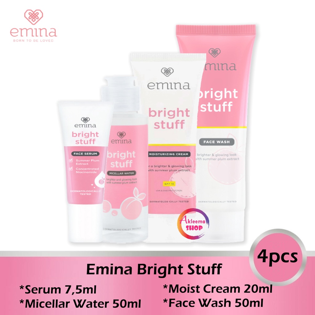 Paket Ekonomis Emina Bright Stuff 4pcs(Serum 7,5ml+Micellar Water 50ml+Moist Cream 20ml+Face Wash 50ml)