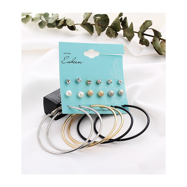 LRC Anting Tusuk Fashion Gold Alloy Earrings Set Of 9 D23536