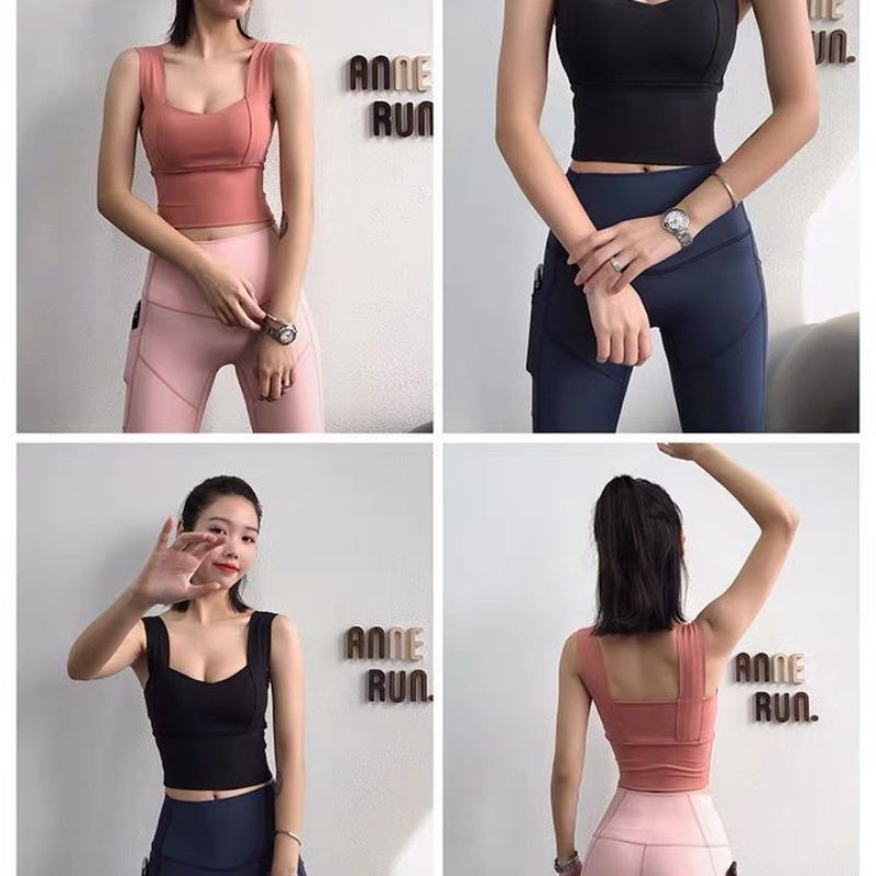 My Bra-029 Bra Sport Crop Top Square Neck Seamless Olahraga Gym Push up