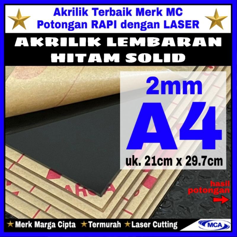 AKRILIK lembaran HITAM SOLID 2mm uk. A4 / Marga cipta / Acrylic