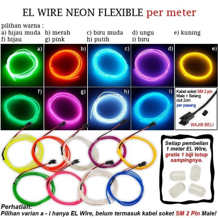 Kabel EL Wire Flexible Neon Per Meter - Kabel SoketMale