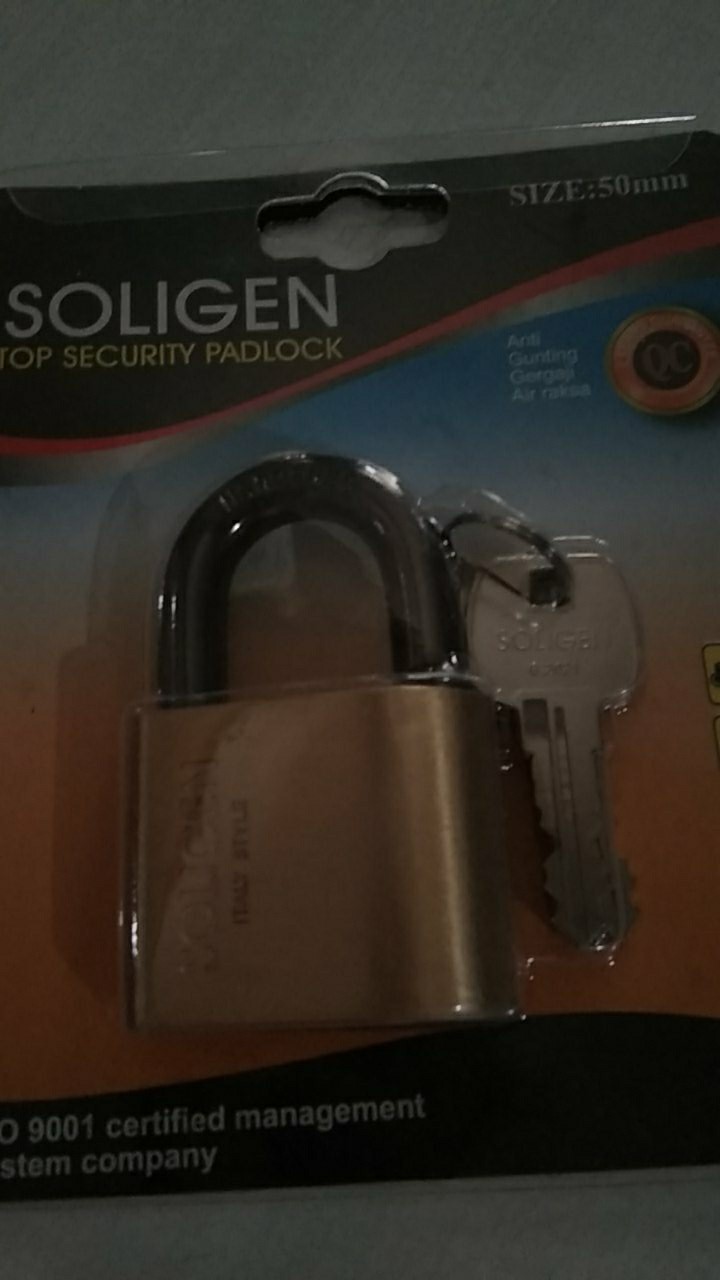 Gembok Baja Hitam 50 Mm Leher Pendek Soligen