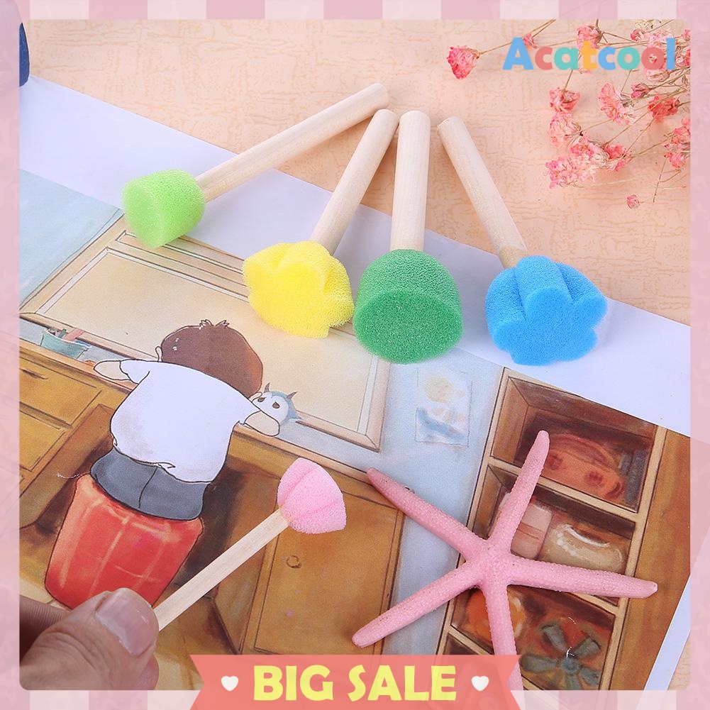 5pcs/set DIY Wooden Sponge Graffiti Painting Brushes for Kids Drawing Toys