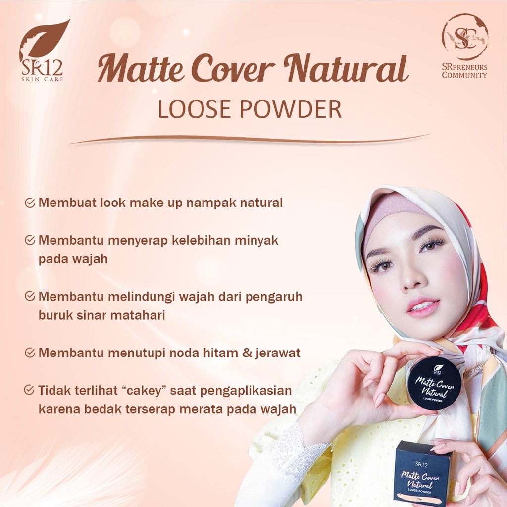 SR12 HERBAL SKINCARE MATTE COVER NATURAL LOOSE POWDER FACE POWDER BEDAK TABUR WITH SPF