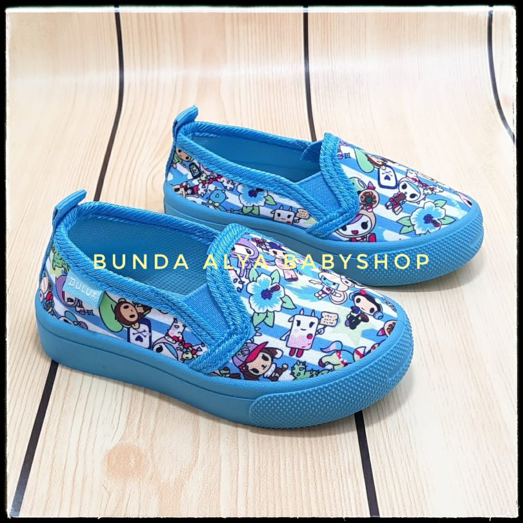 Sepatu Anak Laki Laki Umur 1 2 5 Tahun BIRU Elastis - Sepatu Anak Cewek Cowok 1 sampai 5 Tahun Full Printing BIRUMUDA Size 20 - 30 Motif Kartun Alas Karet