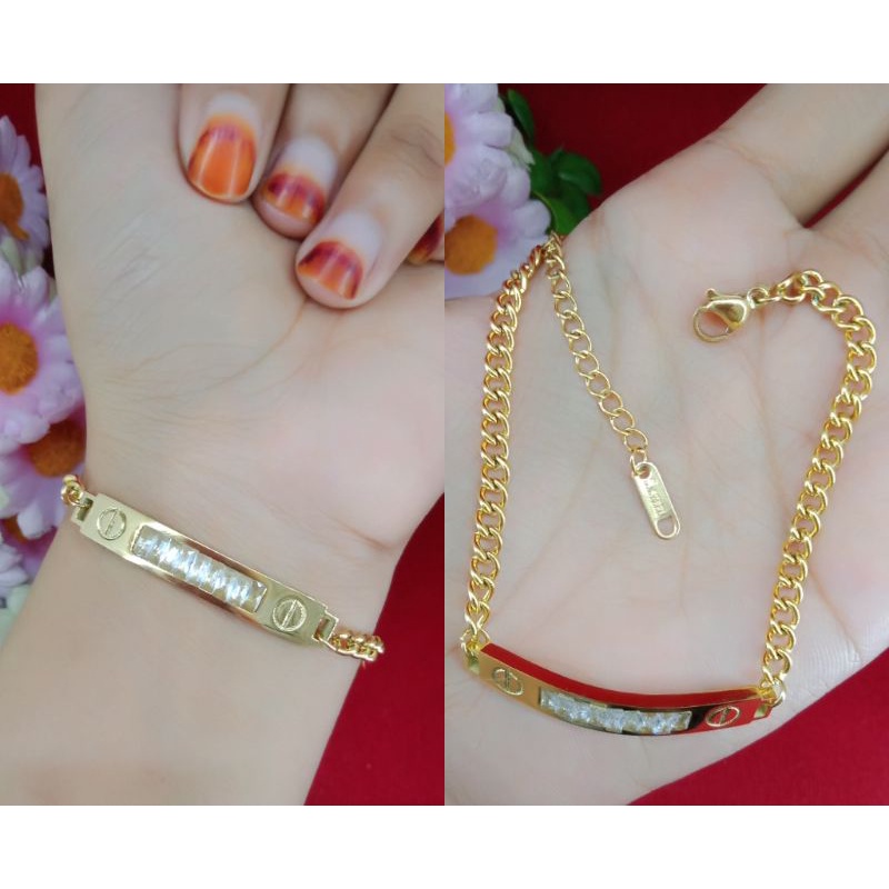 GELANG TANGAN RANTAI CARTIER PERMATA GOLD DEWASA