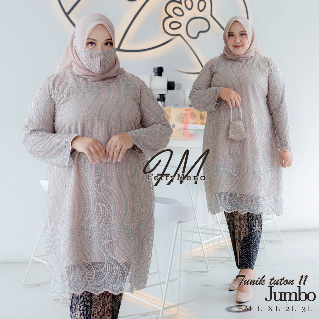 Setelan kebaya outfit tulle  mutiara jumbo [ LD 130 ] | Kebaya modern | Kebaya tunik wisuda lamaran pernikahan | Kebaya kondangan