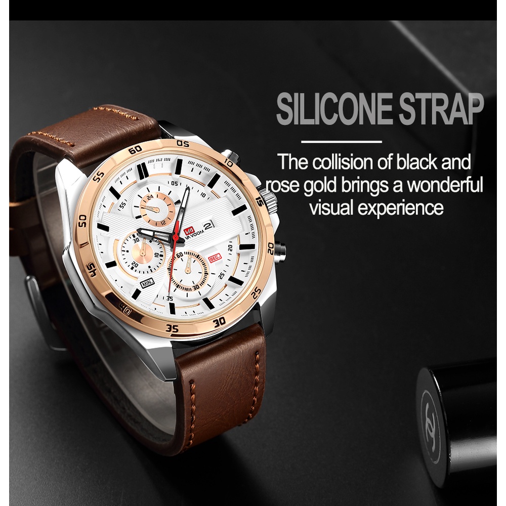 VAVAVOOM 216 Jam Tangan Pria Kulit Stainless Steel Analog Quartz Original Tahan Air Watch + Kotak Gratis-7