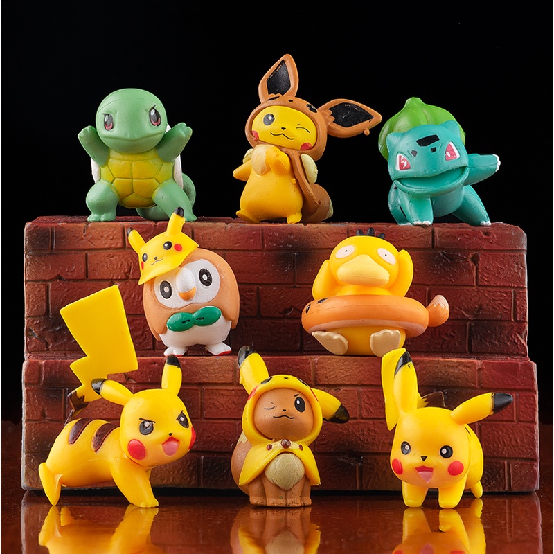 8pcs / set Mainan Action Figure Pokemon Pikachu Squirtle Bulbasaur Bahan PVC Untuk Dekorasi Kue