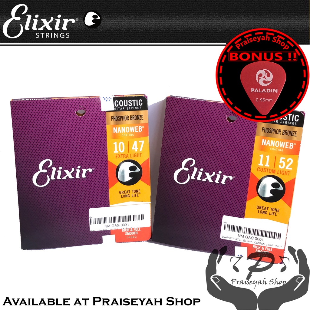 Elixir Senar Gitar Akustik Phosphor Bronze 010 dan 011 Original Guitar String