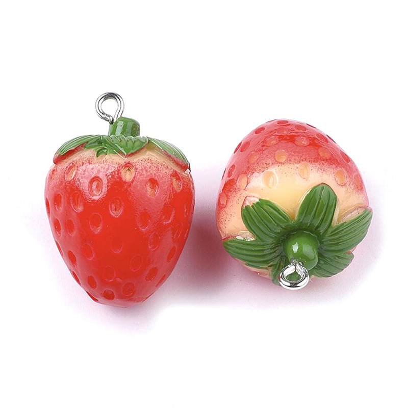 Hbid 10Pcs Liontin Bentuk Buah Strawberry Merah 3D Bahan Resin Untuk DIY Perhiasan