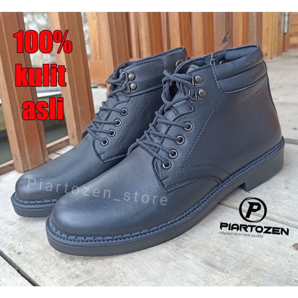 Sepatu PDH kulit hitam dop dinas tni polri security satpam