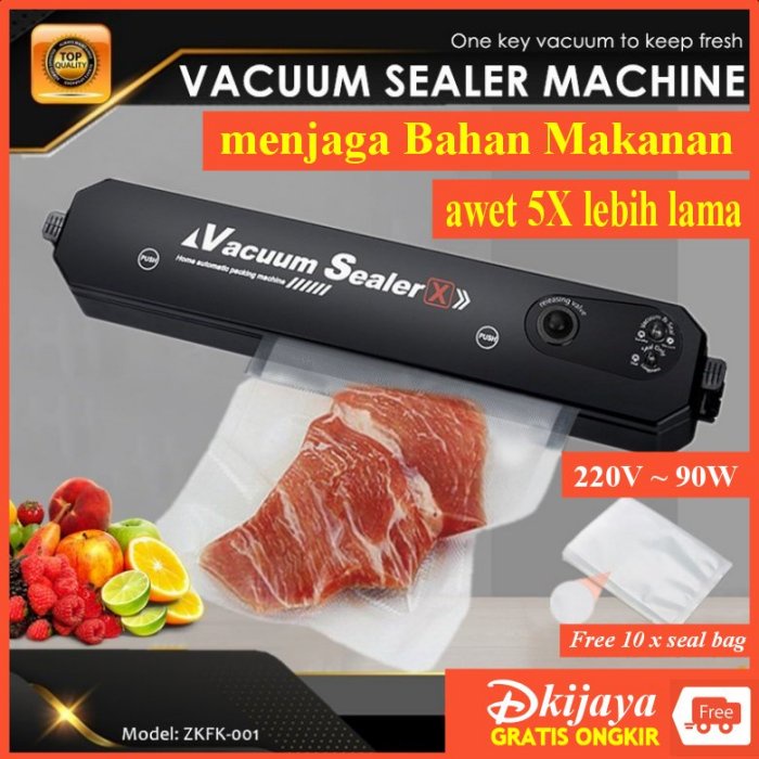 Mesin Vakum Sealer Pengemas Bahan Makanan lebih tahan lama Fresh Food Segel Vacuum Vacum Sealer Serbaguna Bonus 10 Embos Sealing Bag