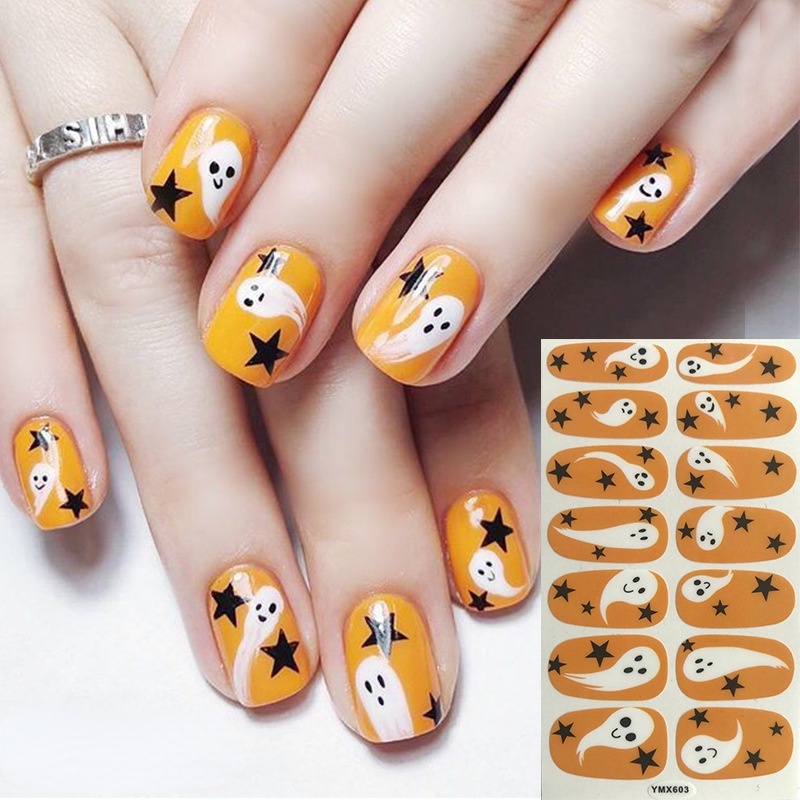 Stiker Kuku Warna Hitam Motif Halloween Untuk Dekorasi Manicure