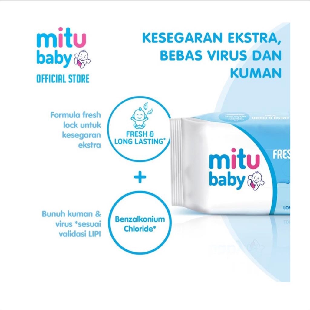 [ Buy 1 Get 1 ] Tissue Basah Mitu Baby Wipes Fresh &amp; Clean 40S + Esktra Isi 20S / 40 Sheets  + 20 Sheets Blue Blossom Berry / 50S