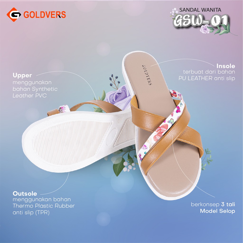 Sandal Flat Goldvers Sandal wanita Ori Import Teplek Selop Santai Cewe - Goldiesbags