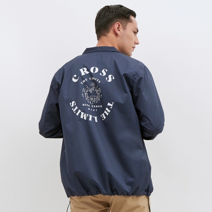 M231 Jaket Pria Taslan Coach Grafis Panjang Navy 1825 - l(X7S8) Jaket Pria Kekinian Jaket Pria Bolak