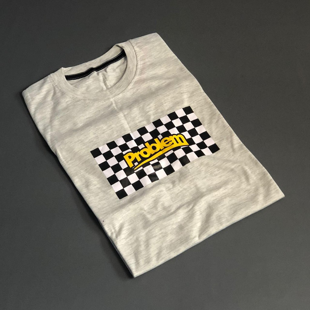 Baju Kotak Hitam Putih Catur Problem Freedom Tulisan Santai Simple Cotton Combed Pria Wanita Distro