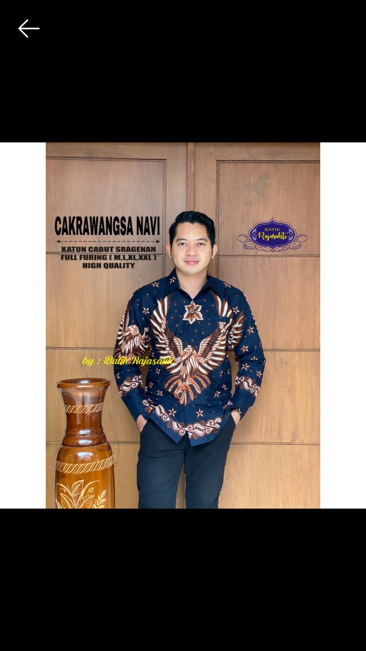 Atasan Kemeja Batik Pria Lengan Panjang Premium Cakrawangsa Navy Full Furing Rajasakti Solo Ori
