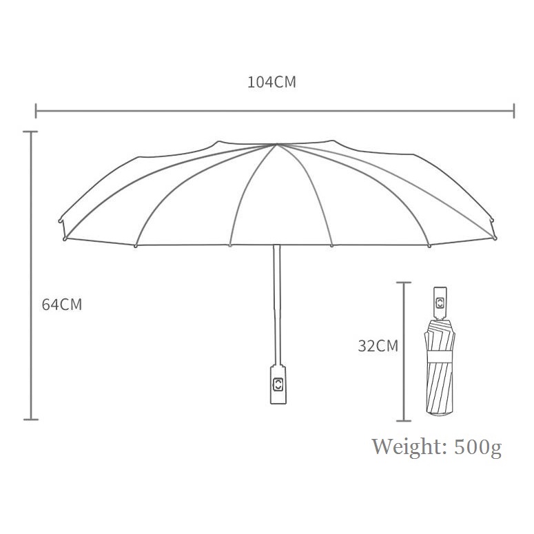 Payung Lipat Otomatis 12 Tulang Anti UV / Hujan / Matahari